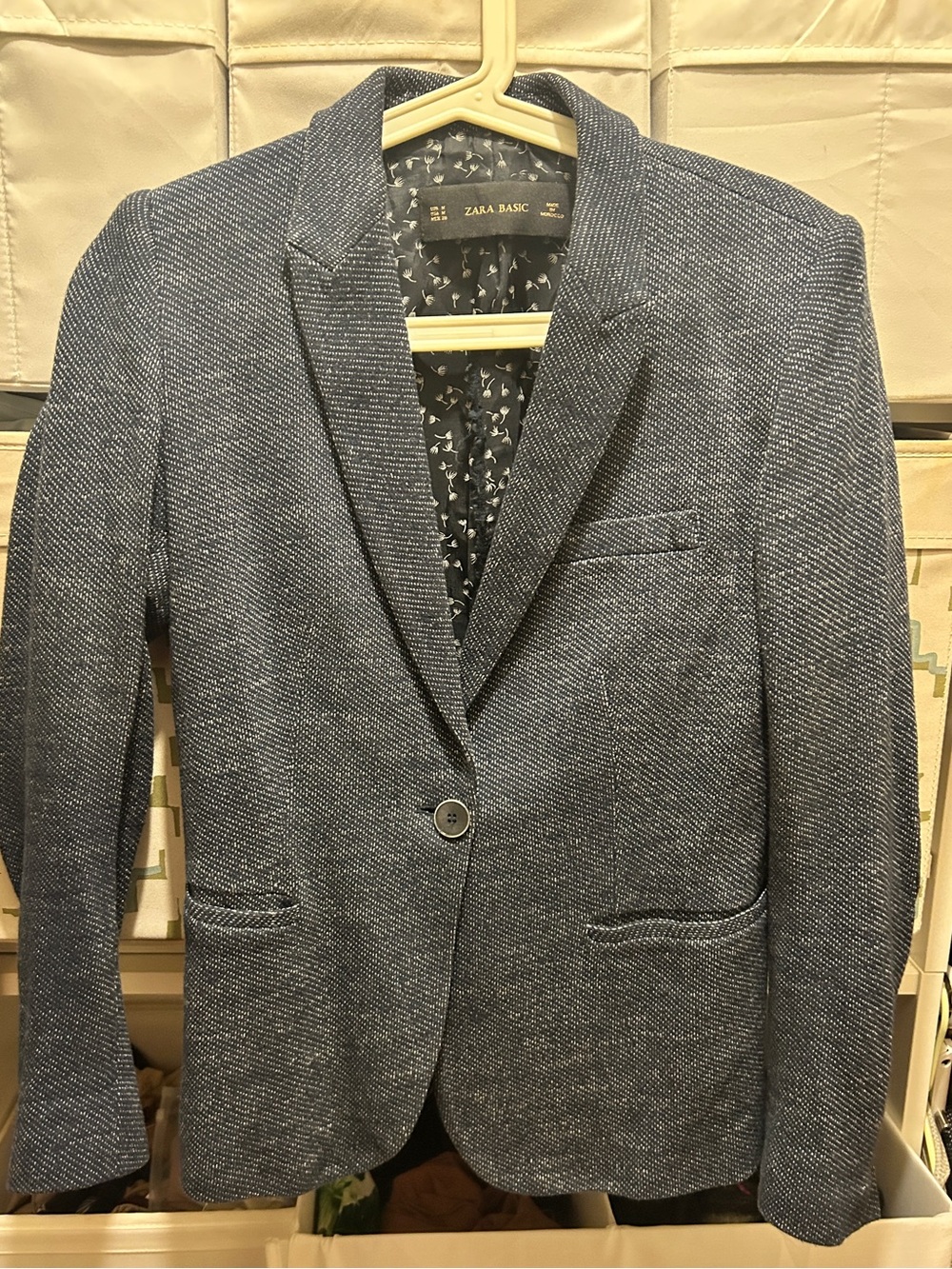 Zara Blue Textured Single-Button Blazer